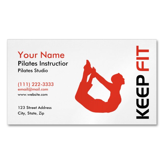 Magnétique Carte de visite de professeur de Pilates de fitnes (devant)