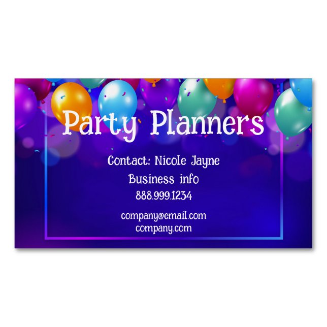 Magnétique Carte de visite Fun Balloon Party ou Event Planner (devant)