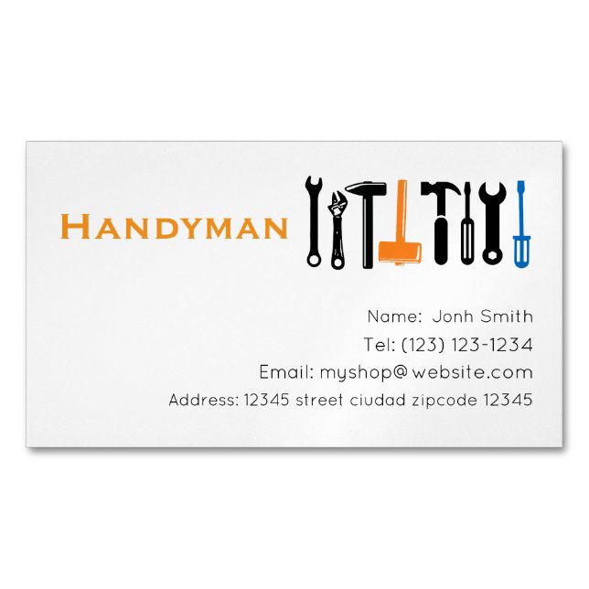Magnétique carte de visite modifiable des services handiman (devant)