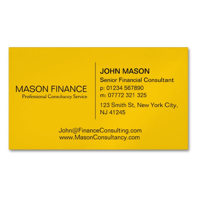 Magnétique Carte de visite professionnelle jaune simple génér (devant)