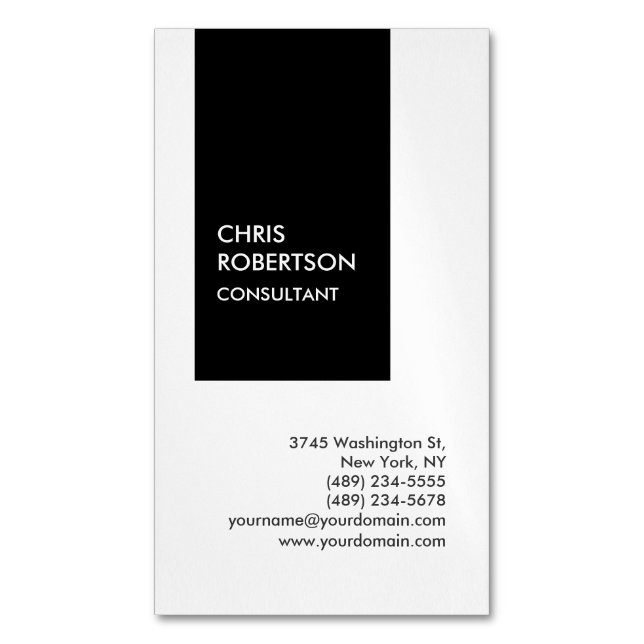 Magnétique Carte de visite unique vertical noir noir tendance (devant Vertical)