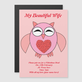 Magnétique Chouette de coeur rose Invitation personnalisé