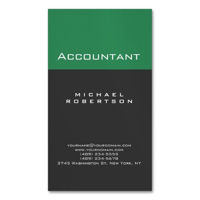 Magnétique Comptable Sea Green Grey Chubby Carte de visite (devant Vertical)