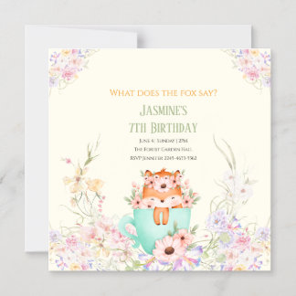 Magnétique Cozy Fox Forest Magical Floral Birthday Invitation