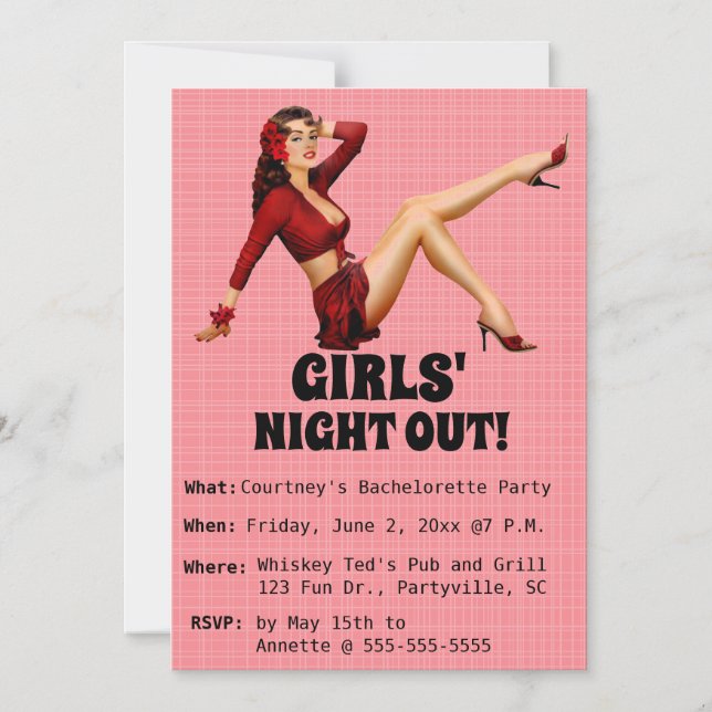 Magnétique Editable Retro Girl Girl Night Out Invitation (Recto)