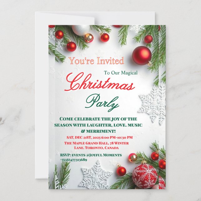 Magnétique Elegant Red & White Christmas Party Invitation (Recto)