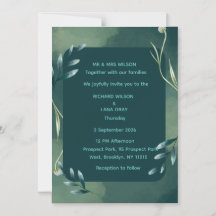 Élégante invitation de mariage botanique vert émer
