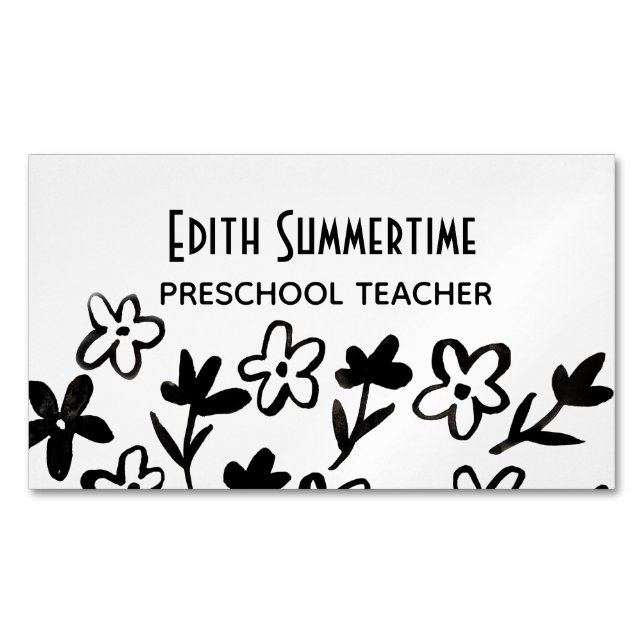 Magnétique Fleurs avec carte de visite carré d'encre (devant)