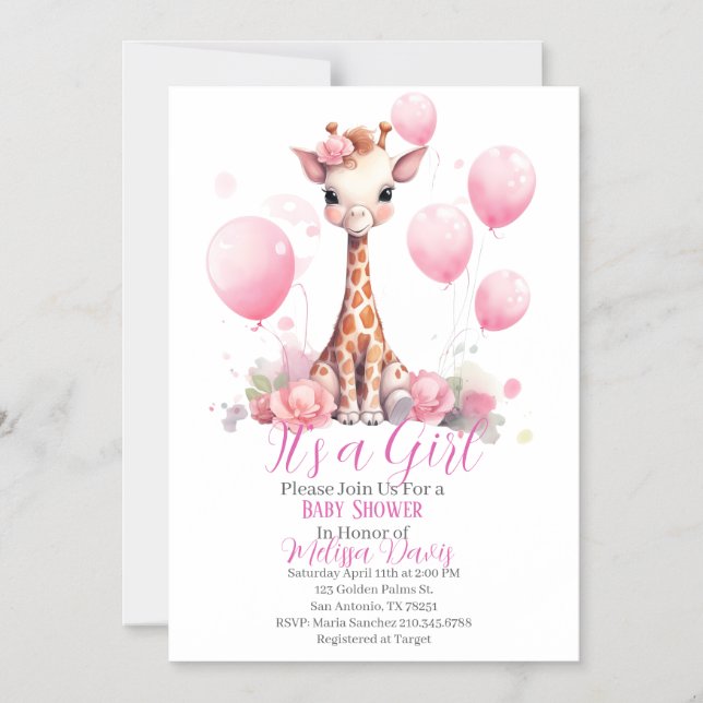 Magnétique Giraffe Girl Baby Shower Invitation (Recto)