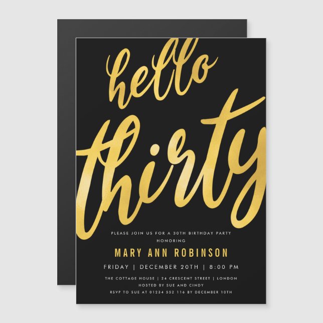 Magnétique Gold Foil Type 30th Birthday Party Invitation (Devant / Derrière)