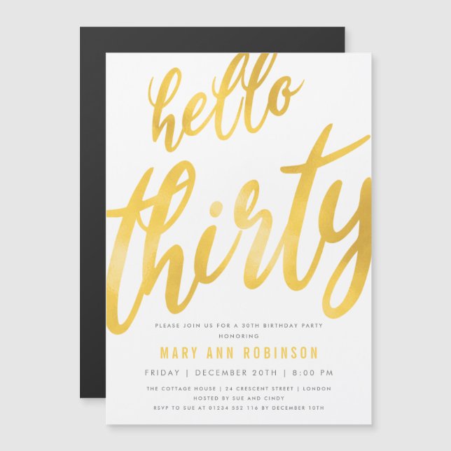 Magnétique Gold Foil Type 30th Birthday Party Invitation (Devant / Derrière)