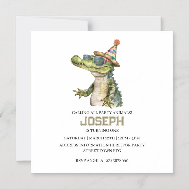 Magnétique Invitation à la fête de l'alligator Piscine (Recto)