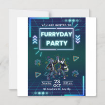 Invitation à la Furryday Party Rétro Néon