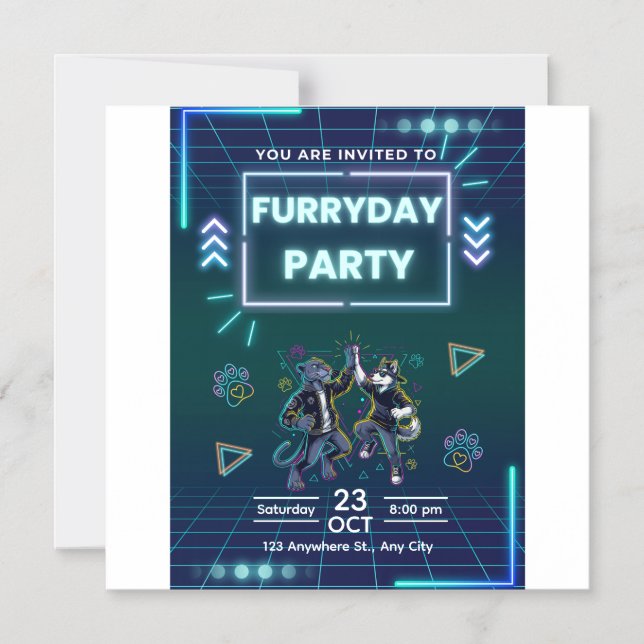 Magnétique Invitation à la Furryday Party Rétro Néon (Recto)