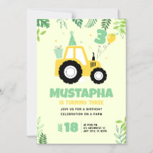 Invitation Anniversaire 3 Ans Tracteur Jaune pour