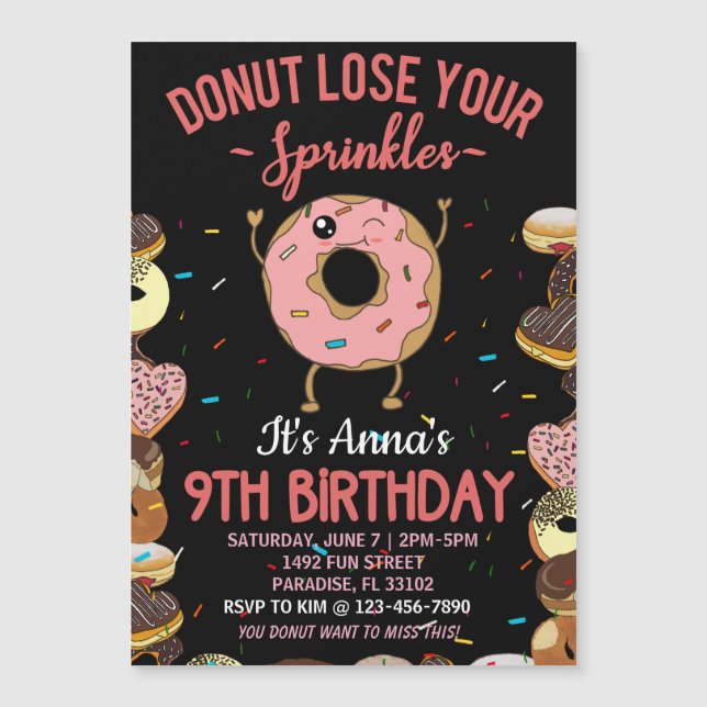 Magnétique Invitation Anniversaire 9 Ans Donut Ne Perds Pas T (Devant)