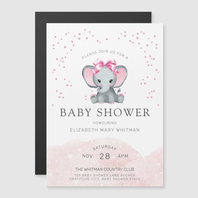 Magnétique Invitation au Baby shower blanc rose (Devant / Derrière)