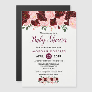 Magnétique Invitation baby shower : Blush Pink Burgundy Flora