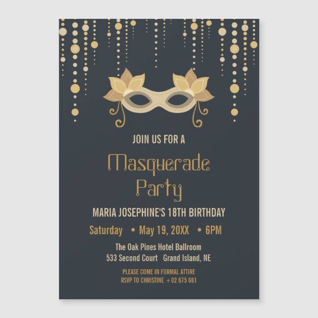 Magnétique Invitation de fête d'anniversaire Masquerade moder (Devant)