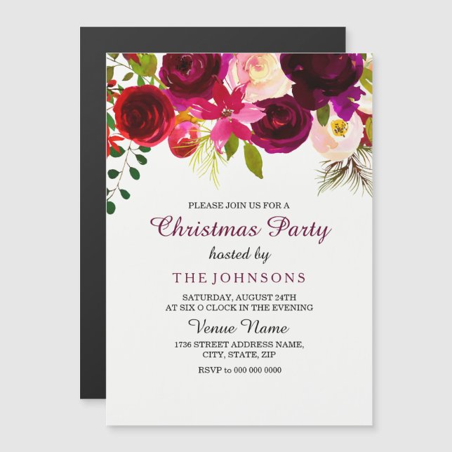 Magnétique Invitation de la fête de Noël : Boho rouge de Bour (Devant / Derrière)