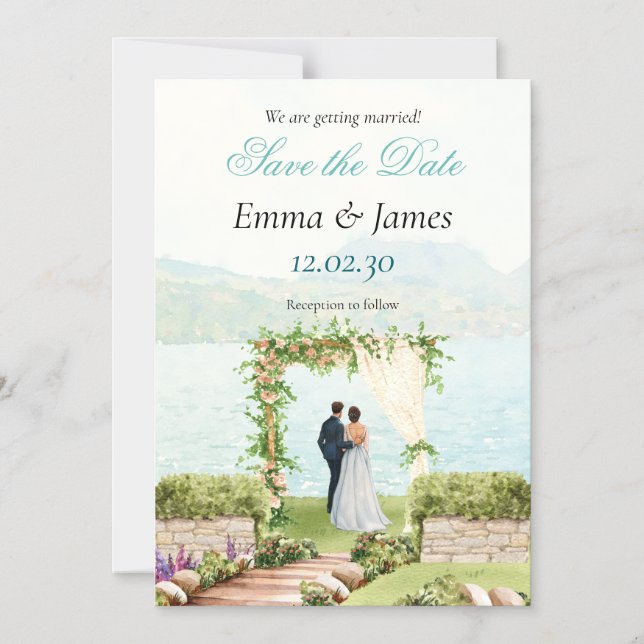 Magnétique Invitation de mariage à la plage à l'aquarelle "Sa (Recto)