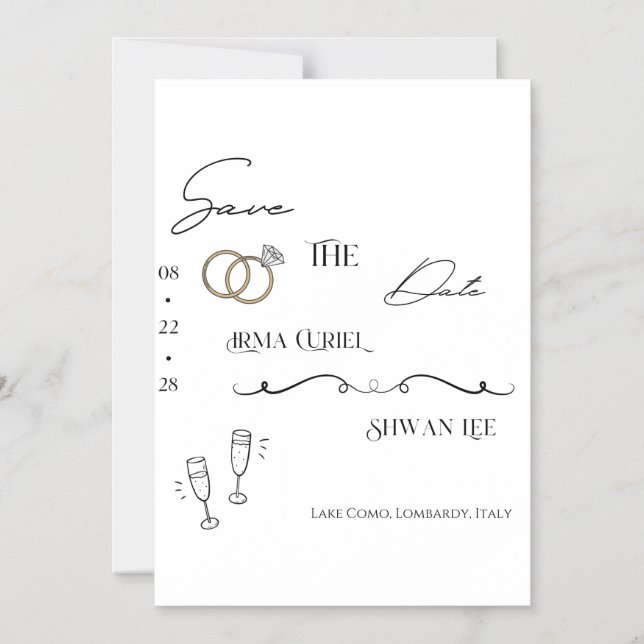 Magnétique Invitation de mariage à l'esthétique élégante et p (Recto)