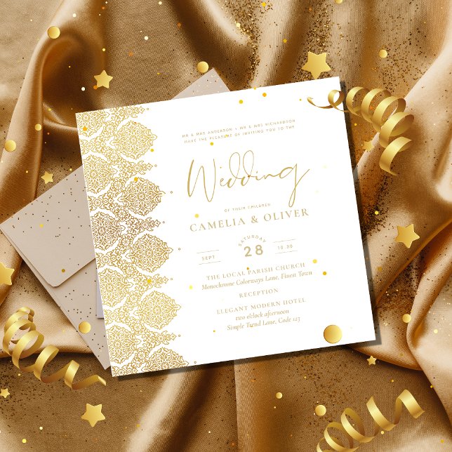 Magnétique Invitation de mariage élégante en dentelle dorée b (Créateur téléchargé)