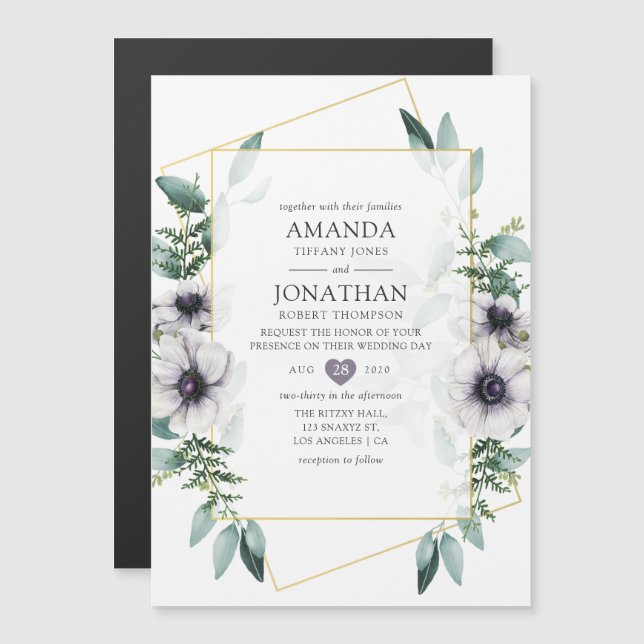 Magnétique Invitation de mariage géométrique à l'anémone d'eu (Devant / Derrière)