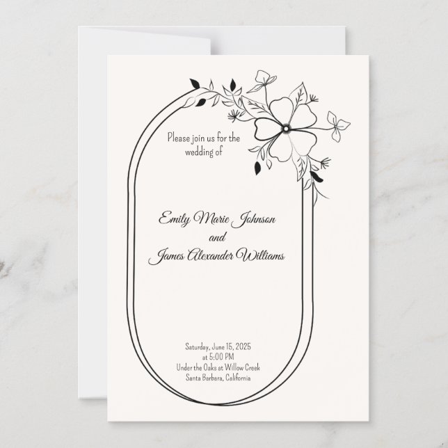 Magnétique Invitation de mariage noir et blanc chic et simple (Recto)