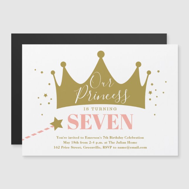 Magnétique Jolie fille princesse rose Anniversaire Invitation (Devant / Derrière)