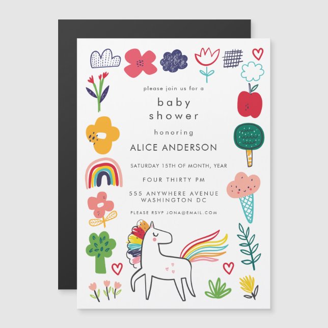 Magnétique |MAGNET| Invitation de Baby Shower Mignonne et Dou (Devant / Derrière)
