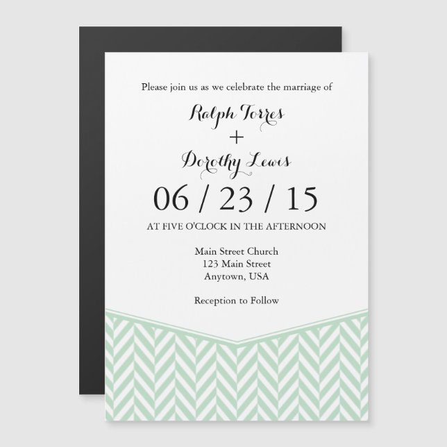 Magnétique Mint Green Magnetic Herringbone Wedding Invitation (Devant / Derrière)