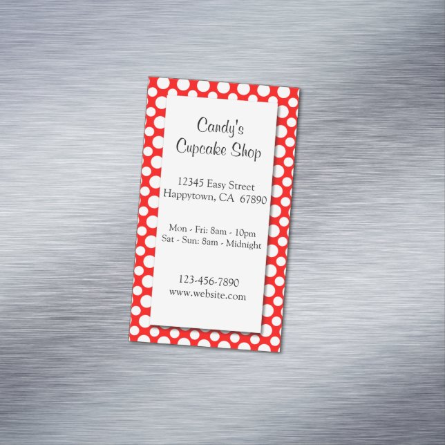 Magnétique Pois blancs sur Carte de visite personnalisé rouge (In Situ)