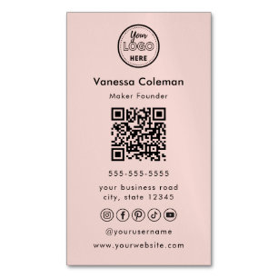 Magnétique Professionnel minimal Qr Code Carte de visite rose