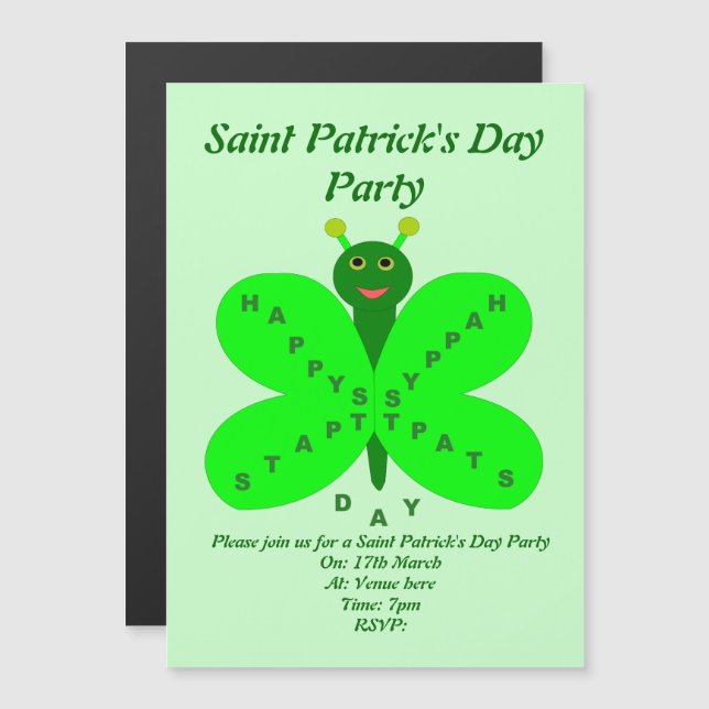 Magnétique Saint Patricks Day Papillon Invitation personnalis (Devant / Derrière)