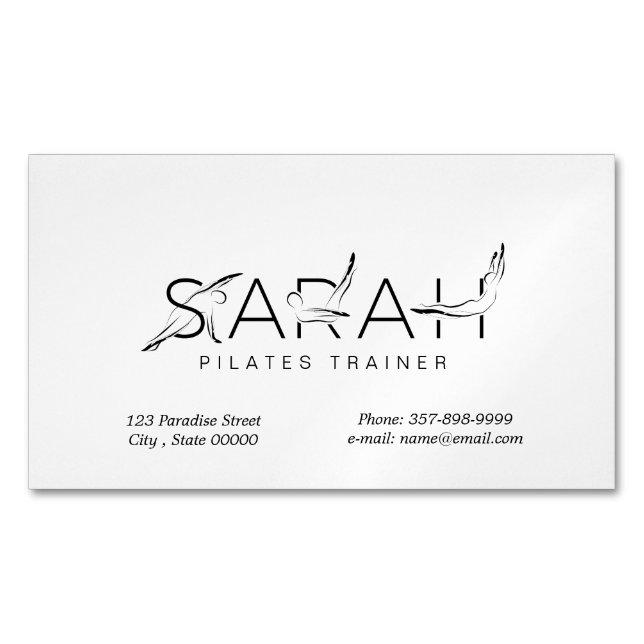 Magnétique SARAH Nom Pilates Instructeur Carte de visite (devant)