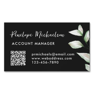 Magnétique Simple verdure QR Code Carte de visite noir