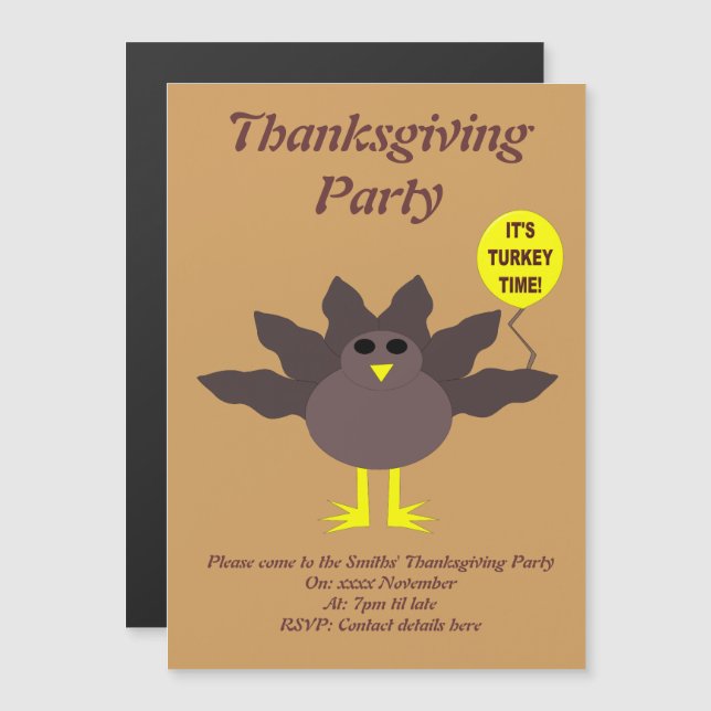 Magnétique Turquie Heure Thanksgiving Invitation de fête pers (Devant / Derrière)
