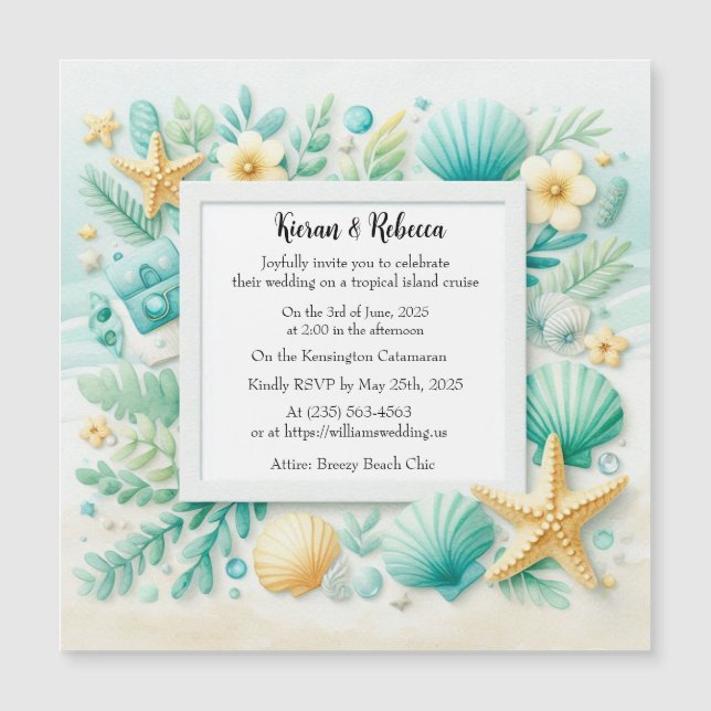 Magnétique Turquoise Beach Thème Mariage Invitation magnétiqu (Devant)