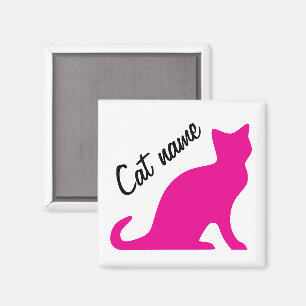 Magnets de silhouette de chat kitty rose avec nom 