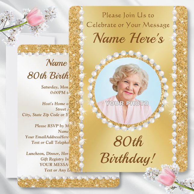 Magnifique, 80e anniversaire Invitations avec PHOT (Invitations for 80th birthday. 80th birthday invitations with photo. 80th birthday invitations. Her)