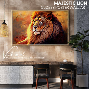 Magnifique affiche brillante de lion en art mural