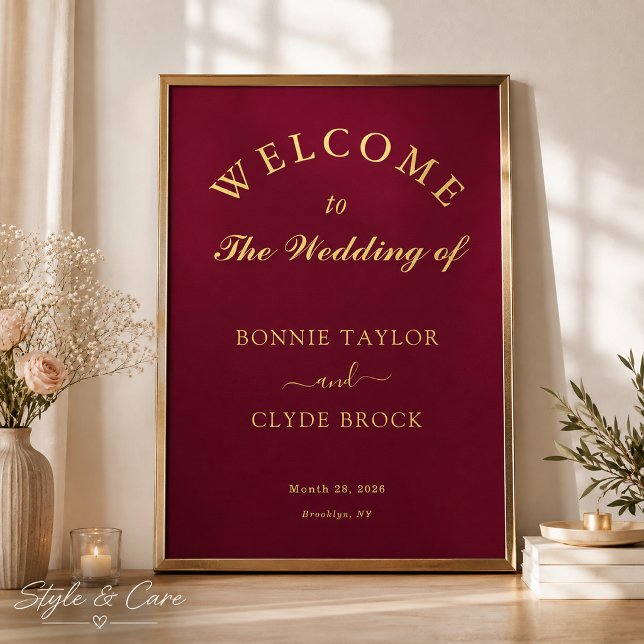 Magnifique Affiche de Présentation de Mariage en B (Beautiful Burgundy Wedding Presentation Poster)