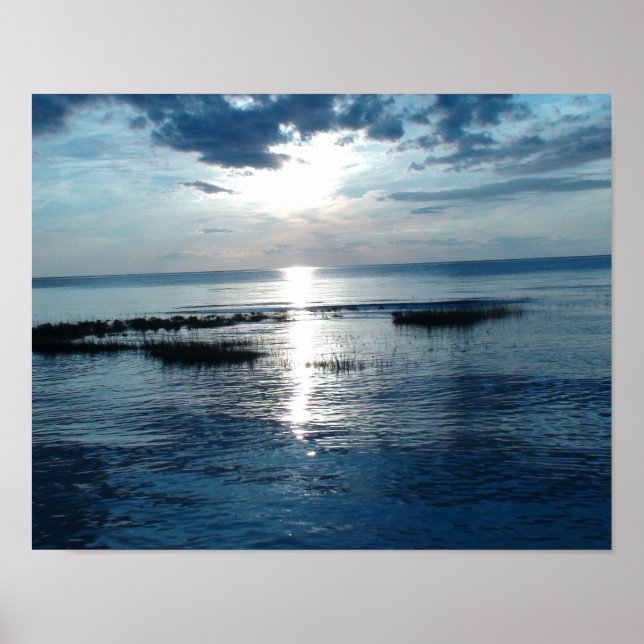 Magnifique affiche du coucher de soleil bleu à la  (Devant)