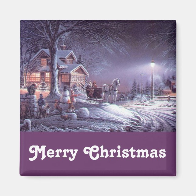 Magnifique aimant vintage joyeux Noël. (Devant)