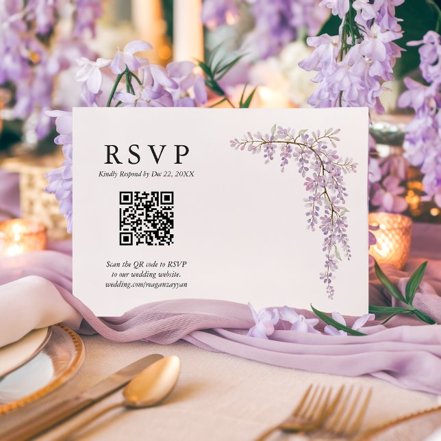 Magnifique Aquarelle Wisteria QR Code Wedding RSVP (Créateur téléchargé)
