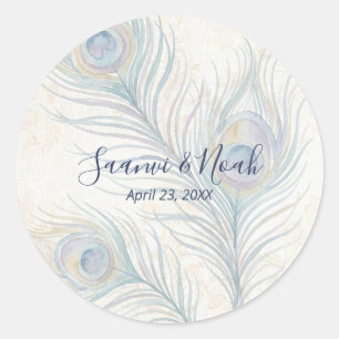 Magnifique autocollant rond de mariage à plumes de