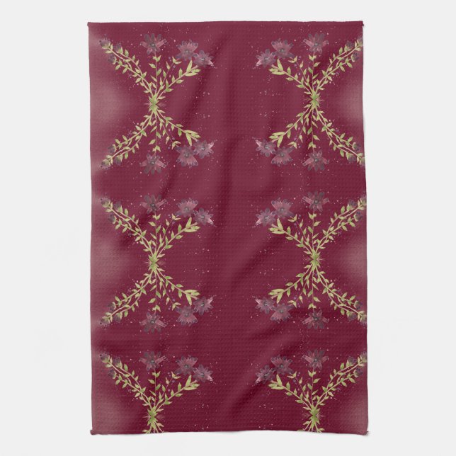 Magnifique Berry Couleur Floral Cuisine Serviette  (Vertical)