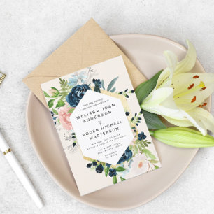 magnifique blues or Faire-part de mariage floral