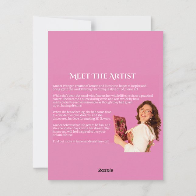 Magnifique carte de voeux rose et jaune (Dos)